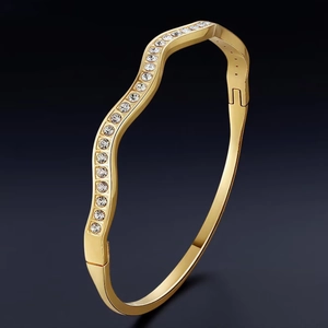 Bracelet Jonc Ondulé En Acier Inoxydable Avec Strass Fermoir Bijou De Mode Élégant Haut De Gamme Pour Femmes