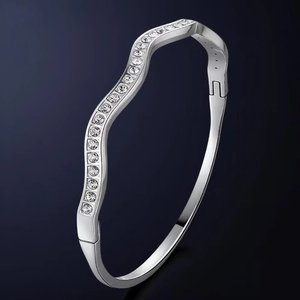 Bracelet Jonc À Charnière En Vague Acier Inoxydable Incrusté De Strass Bijoux De Mode Pour Femmes Minimalistes