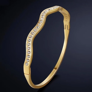Wave Hinged Bangle Stainless Steel Rhinestone Pavé Luxury Jewelry For Women Fashion Bracelet