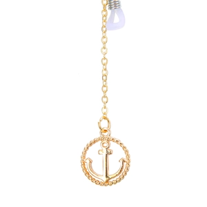 Chaîne de lunettes dorée avec pendentif ancre et boucles en silicone antidérapantes