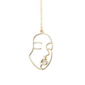 Golden non-slip eyeglass chain featuring a minimalist abstract metal face profile pendant