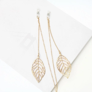 Chaîne de lunettes en métal doré avec pendentifs feuilles et boucles antidérapantes
