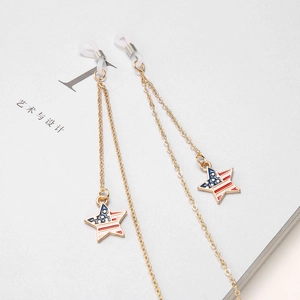 Brillenband Gold Metallkette Rutschfest Brillenhalter USA Flagge Stern Anhänger Mode Schmuck Damen