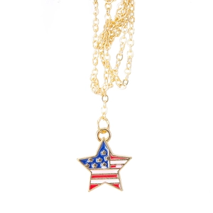 Goldene Brillenlkette mit US-Flaggen-Sternanhänger und rutschfester Metall-Kreuzkette