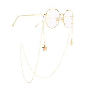 Goldene runde Brille mit modischer rutschfester Kette und Sternanhängern im 3D-Look
