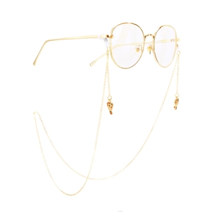 Golden round glasses frame with detachable chain and bear pendant accessory
