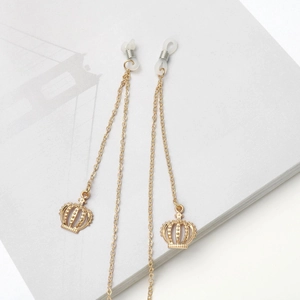 Golden eyewear chain with hollow crown charms and non-slip loops for stylish accessory hold