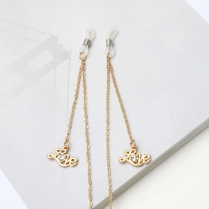 Gold Plated Metal Glasses Chain Love Heart Pendant Rhinestone Anti Slip Eyewear Holder Strap Women