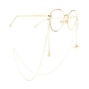 Golden non-slip metal eyewear chain featuring rhinestone love charms for glasses