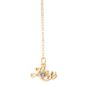 Golden eyeglass chain with rhinestone Love pendant and non-slip metal link design