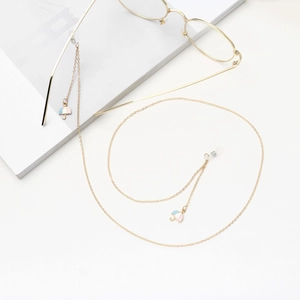 Golden metal glasses chain with anti-slip loops and colorful mini umbrella pendants