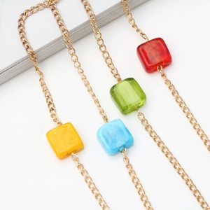 Fashion gold chain with colorful square glass beads for eyeglasses and sunglasses