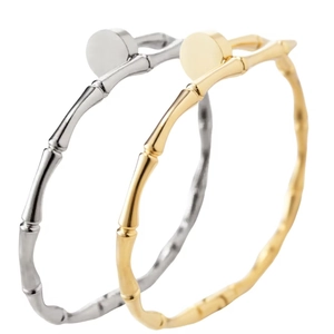 Bamboo style 18K gold and silver stainless steel bangles set for women in high polish