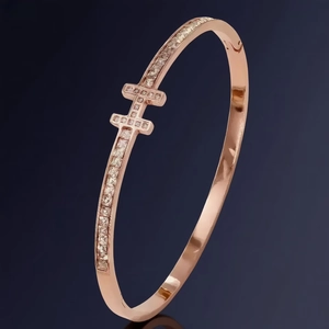 Stainless Steel Bangle Bracelet For Women H Shape Inlaid Zircon Gold Plated Luxury Minimalist Elegant Fashion Accessory