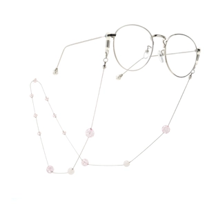 Elegant Glasses Chain Anti-Lost Metal Eyewear Strap Featuring Pink Crackle Beads And Faux Artificial Pearls For Reading Glasses Women