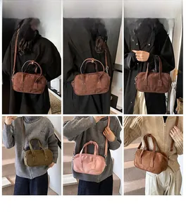 Collage of matte textured crossbody bags showing multiple colors in lifestyle settings