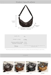 Detailed size guide and technical specs for lightweight PU pleated dumpling bag