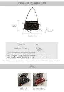 Detailed size specifications for the PU leather shoulder bag with chic bow accents