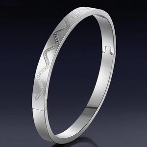 Stainless Steel Wave Bangle Bracelet With Rhinestone Inlay Elegant Hinged Cuff Jewelry Fashion Accessory For Women