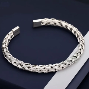 Braided Wire Cuff Bracelet Stainless Steel Twisted Cable Open Bangle Minimalist Jewelry For Men Women High Polished