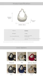 Size chart for quilted nylon hobo bag showing dimensions of 44x32x16cm and 70cm strap