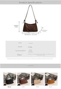 Detailed size specifications and material chart for the frosted PU leather crossbody bag