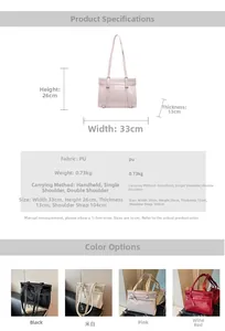 Detailed size chart of minimalist tote bag showing 33cm width and adjustable straps