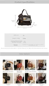 Detailed size chart and specifications for vintage PU leather crossbody handbag
