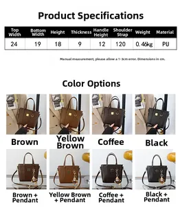 Detailed size chart for vintage bucket bag with 24cm width and 120cm strap dimensions