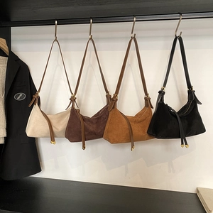 Chic corduroy crescent crossbody bags in four autumn colors with heart charms