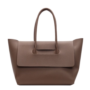 Sac fourre-tout chic marron foncé texture litchi avec rabat pour femmes