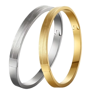 Minimalist titanium steel cuff bracelet set in gold and silver with mesh texture