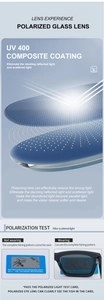 Polarized lens detail showing UV400 protection layers and contrast test card results