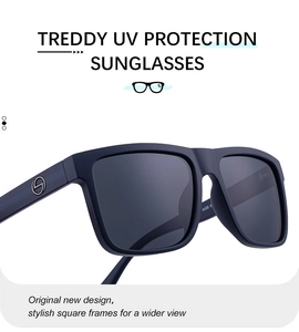 Detailed close-up showing the silver logo and matte texture on square polarized sunglasses