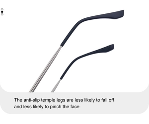 Détail de branches de lunettes en métal avec embouts antidérapants pour un confort accru