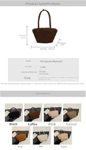 Tableau des tailles et sélection de couleurs pour sacs cabas en peluche pour l'hiver