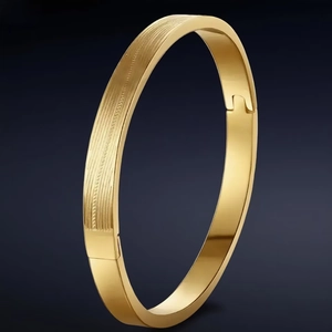 Stainless Steel Oval Bangle For Women Minimalist Striped Texture Linear Pattern Hinge Clasp Fashion Jewelry