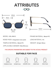 Tableau des tailles détaillé pour lunettes de soleil carrées avec dimensions et monture