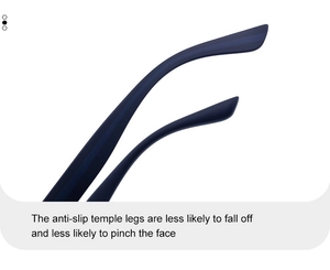 Detail of dark blue anti-slip temple legs on square polarized sunglasses for men
