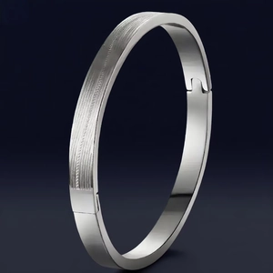 Bracciale Rigido Ovale Minimalista Acciaio Inossidabile Texture Spazzolata E Lucidata A Specchio Fibbia A Cerniera