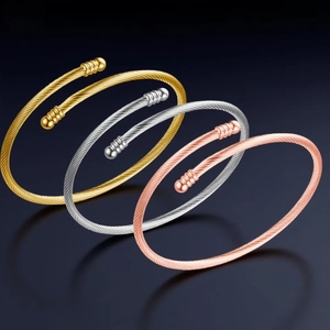 Stainless Steel Cable Wire Twisted Open Bangle Bracelet Minimalist Geometric Fashion Jewelry For Women Non-Fading