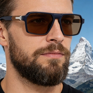 Men's square polarized sunglasses in navy blue with brown lenses for driving and outdoor