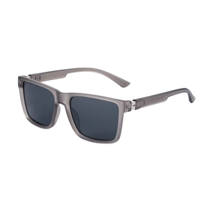 Fashionable square polarized sunglasses with translucent grey frame and black lenses