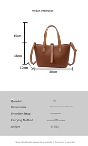 Detailed size specifications of a brown lychee pattern bucket bag with dimensions info