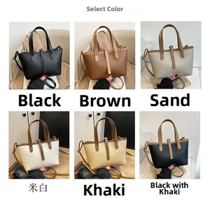 Select color collage showcasing minimalist lychee grain leather tote bags in six shades
