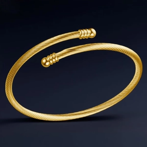 Minimalist Stainless Steel Twisted Cable Wire Cuff Bracelet Open Bangle With Ball Ends Fashion Jewelry For Women
