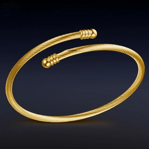 Minimalist Stainless Steel Twisted Cable Wire Rope Open Cuff Bangle For Women Fashion Geometric Round Bracelet With Ball Ends