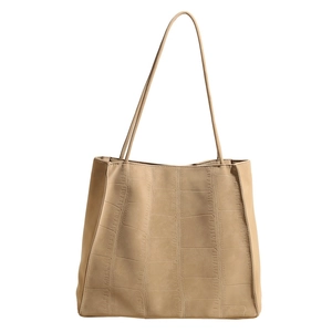 Khaki Große Tote-Bag mit Krokodilmuster und langem Schultergurt für Damen
