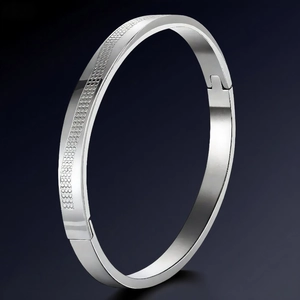 Stainless Steel Bangle Bracelet Hinge Buckle Heartbeat Honeycomb Texture Simple Fashion Jewelry For Men Women