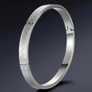 Bracciale Rigido In Acciaio Inossidabile Con Motivo A Onde Incise Fibbia A Cerniera Gioielli Di Moda Minimalisti Per Uomo Donna Coppia